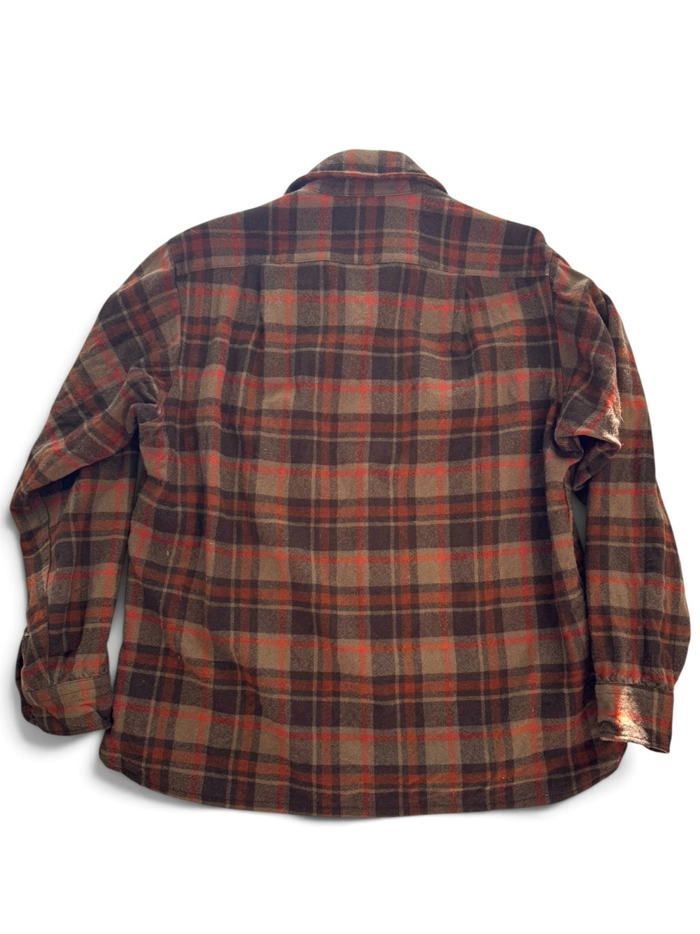 Vintage Pendleton Men's Brown & Orange Plaid Flannel Button Down Wool Shirt - Picture 2 of 12